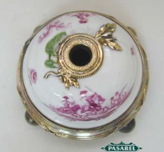 French Risler Carre Silver Porcelain Desk Bell Ca1900