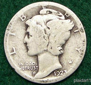 1923 Mercury Dime About Good AG Circulated US Coin MD468