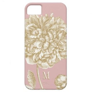 Peony Flower Botanical, Pink and Gold Monogrammed iPhone 5 Cover