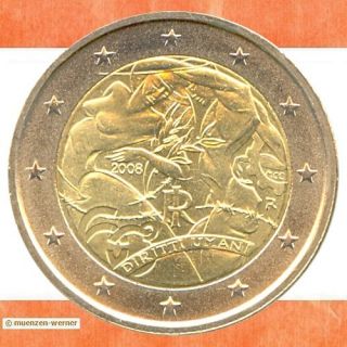 Sondermünzen Italien 2 Euro Münze 2008 Menschenrechte Sondermünze
