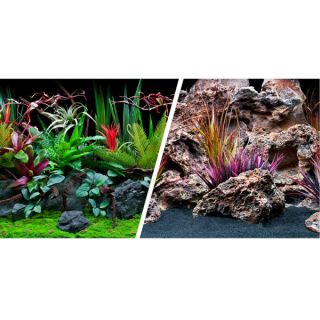 Marina Reversible Precut Aquarium Background   Jungle Flora/Red Lava   Decorations   Fish