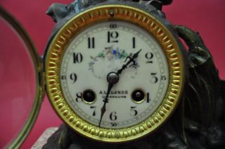 Kaminuhr   Pferd   Mantel Clock   Guss und roter Marmor   Japy & Cie