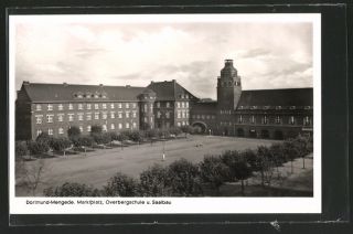 alte AK Dortmund Mengede, Marktplatz, Overbergschule u. Saalbau