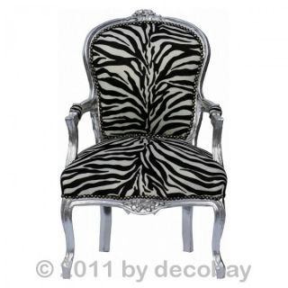 Esszimmer Barock Salon Stuhl Polsterstuhl zebra muster Armlehnen
