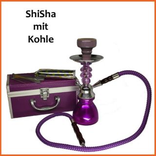 lila mini ShiSha Wasserpfeife mit Koffer und Kohle 27cm