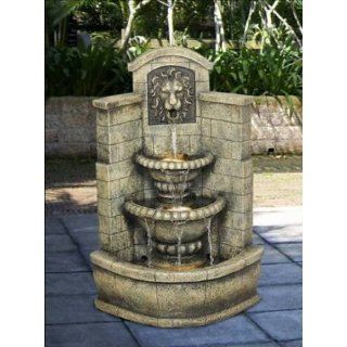 Deko Eckbrunnen mit Löwen Motiv aus Polyresin für den Innen und
