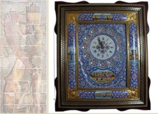 Persische Wanduhr aus Isfahan 65x56x7 cm, 100% Handarbeit, Khatamkari