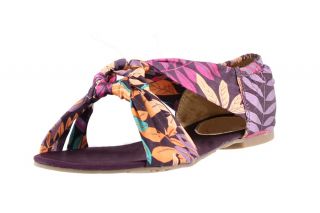 Sandale Blumenmuster Lila Riemchen Sandale Violett flach Designer