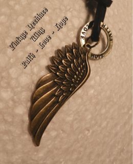 Vintage Wing Lederkette Flügel Leder Hals Kette Necklace Love Hope