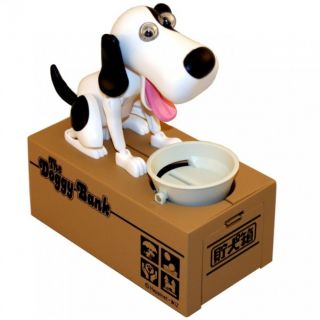 Spardose hungriger Hund   The Doggy Bank Sparbüchse   schwarz weiß