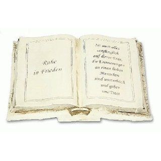 20,5cm Grabschmuck offenes Buch + Inschrift Grabstein aus Steinharz