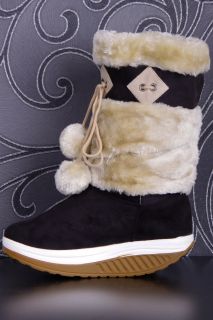 Warm Gefütterte Damen Winter Yeti Stiefel Caramel Black Schneestiefel