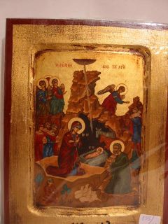 Ikone,Krippe,heilige Familie, Byzanz,24 cm Holz,NEU