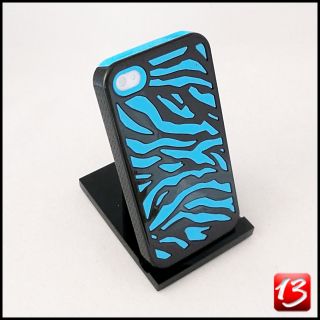 iPhone 4 4s Hülle Silikon Case Cover Schutz Hard Zebra Design 3D blau