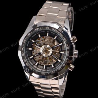 Skelettuhr Mechanische Edelstahl Herrenuhr Uhr Armbanduhr #119