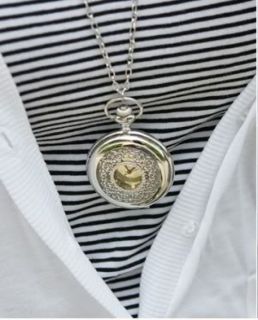 Wunderschöne Taschenuhr an langer Halskette Kette Uhr silber