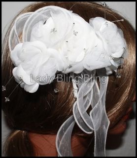 Fascinator Haarschmuck Hochzeit Braut Weiß Schleier NEU