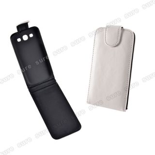Weiß Leder Tasche Case cover für Samsung Galaxy S3 i9300 Schwarz