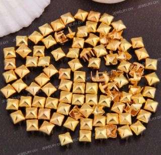 100x 5mm Metall DIY Pyramiden Nieten Ziernieten Golden