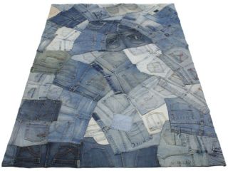 133/190 cm   Jeans Teppich aus alten Jeans Jugend Kinder Teppich blau