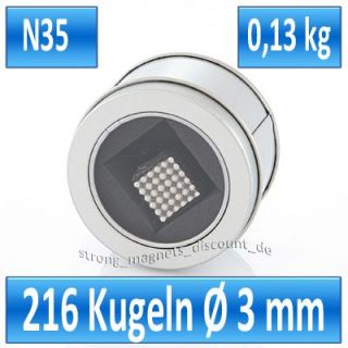 216 Neodym Kugelnmagnete Ø 3 mm   N35   0,13 kg Zugkraft in Metall