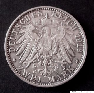 Mark 1913 Wilhelm II Kaiser und König von Preussen Silbermünze