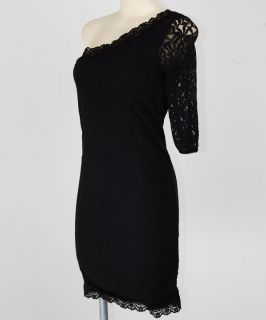 Lace One Shoulder Sleeve Scallop Hem Cocktail Party Bodycon Mini LBD