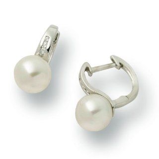 Miore Damen Ohrringe 375 Weißgold mit 6 Brillanten 0,04ct und Perlen