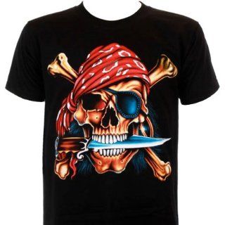 Herren T Shirt Piraten Totenkopf mit Kopftuch