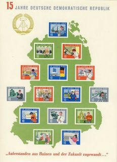 DDR 1964 der große DIN A4 Jubiläumsbogen 15 Jahre DDR