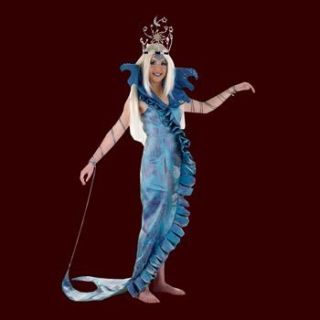 Meerjungfrau Nixe Kostüm Kleid mit Flosse und silber Kordeln ohne