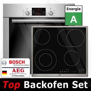 HERDSET Bosch Backofen Einbauherd HBA23B250+AEG Ceran Kochfeld