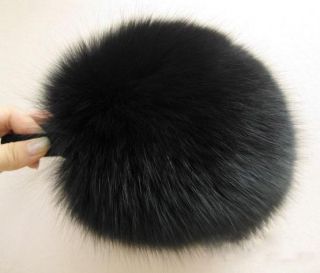 Real Fox Fur Earmuffs Wrap Around Ear Warmers    Black