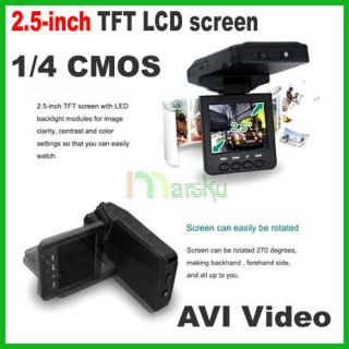 IR LED 270°2.5 TFT LCD Car HD DVR 1/4 color CMOS Camera Audio