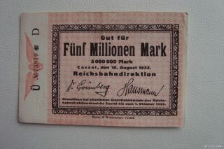 Cassel/Kassel Deutsche Reichsbahn Fünf Millionen Mark 1923 5.000.000