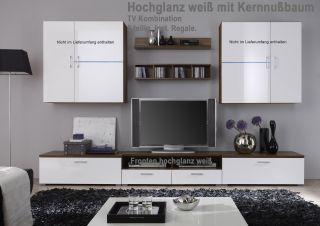 Schrank Wohnwand weiß hochglanz 290 cm CD Regal, Wandpanell TV Bank