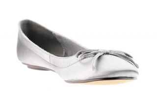 Ballerina Schuh Schleife glänzend Flach Silber Designer Damenschuh
