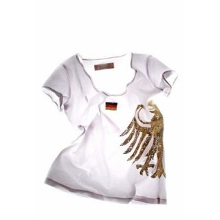 Rundhals Shirt T Shirt Shirt Deutschland Aufdruck Adler weiss Damen