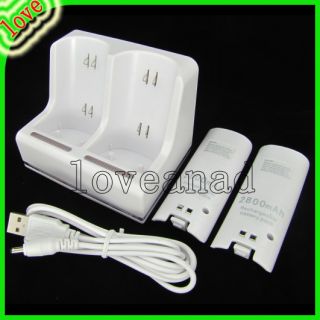 Wii Dual Remote Charger Dock 2x Battery Fit Motion Plus