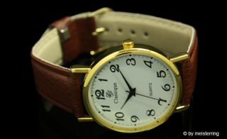 Classique klassisches Design Herrenuhr gold Leder braun Herren Uhr