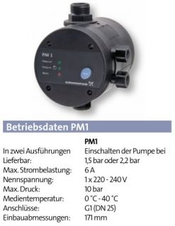 Grundfos Gartenpumpe JP 6 + Press Control Pressure Manager PM 1 für
