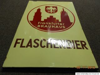 Frankfurter Brauhaus Flaschenbier altes Emailschild 50er Jahre
