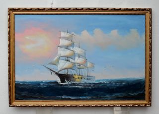 Segelschiff 100 cm Ölbild   Leinwand mit Rahmen