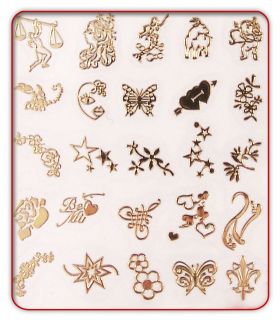 Nailsticker Tattoo STICKER Blumen Sterne Butterfly gold