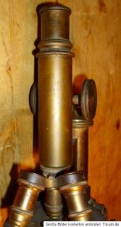 Uraltes Mikroskop E.Leitz Wetzlar,Messing Zaponiert ,um 1890 ,36x17x15
