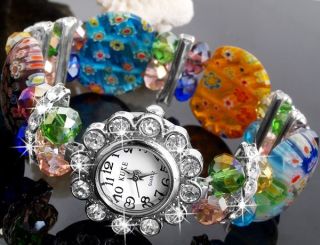 Kristall Glas Strass Armband Armbanduhr Damen CHARMS