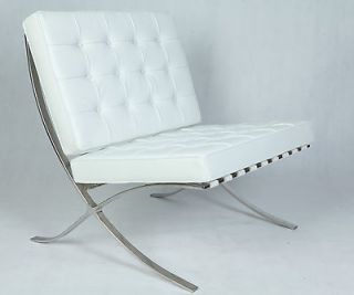 Brand New Barcelona Chair White Italian Leather Inspired By Mies Van