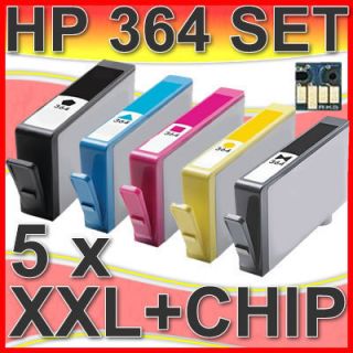 5x HP364 XL MIT CHIP TINTE PATRONEN PHOTOSMART B210B B8550 5510 5515