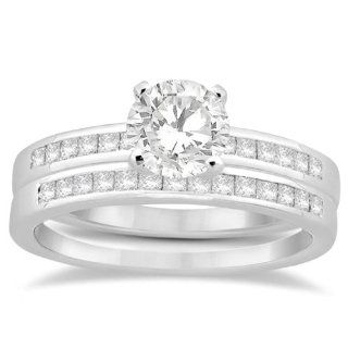 Allurez   Channel Princess Cut Diamond Bridal Ring Set Palladium (0