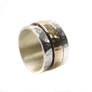 Ring mit drehbarer Ringschiene aus 925 Silber und 375 Gold